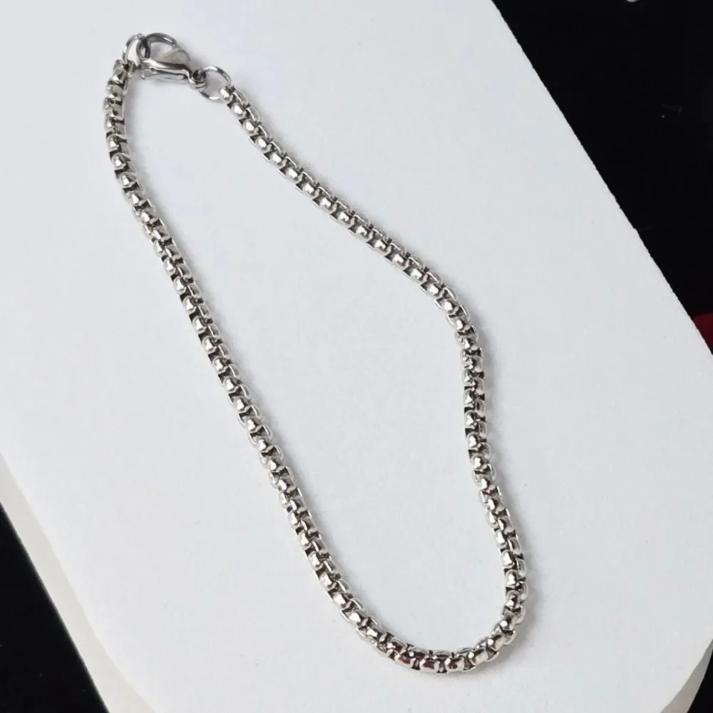 Box Chain Stainless Steel Bracelet 2.5mm Unisex Silver 8